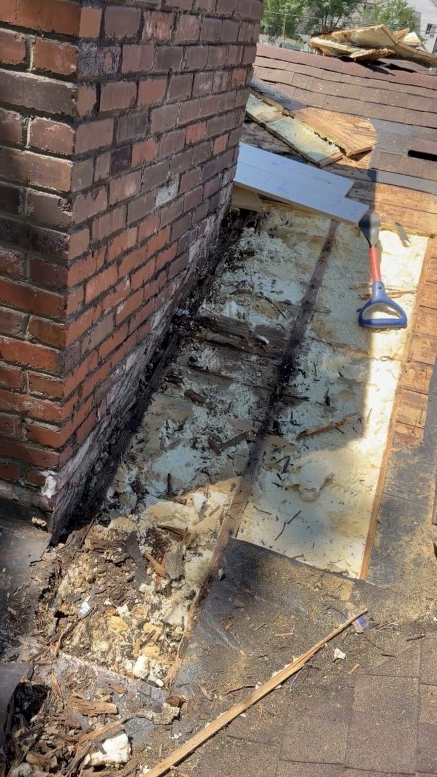 Chimney and rotted roof decking repair on a Belle Meade home
